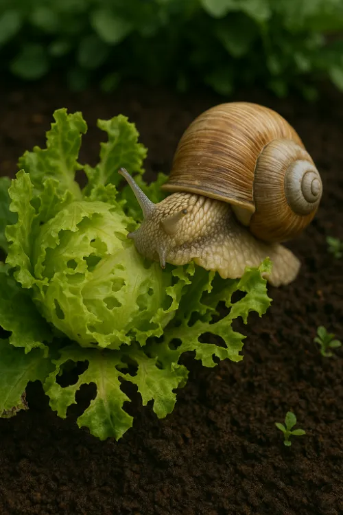 Weinbergschnecke zerfrisst Salatkopf